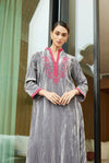 Grey Crinkle Velvet with Embroidery
